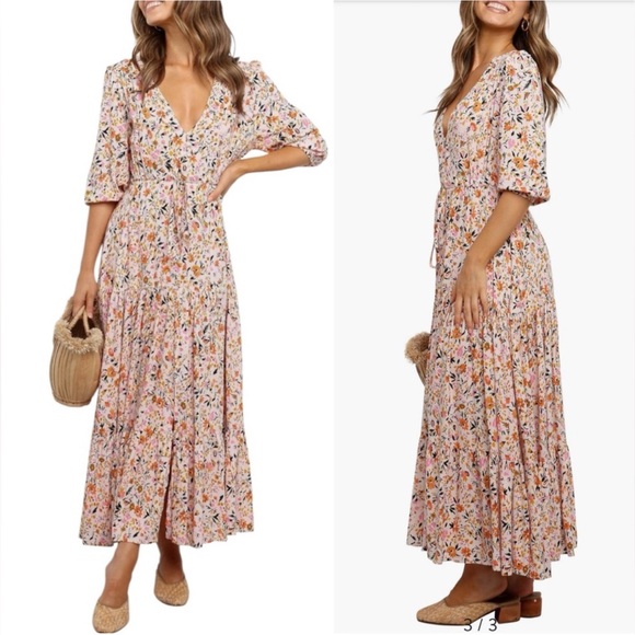 Petal & Pup Dresses & Skirts - NEW Petal + Pup Kelda Floral Print Dress in Beige Women's Size Medium